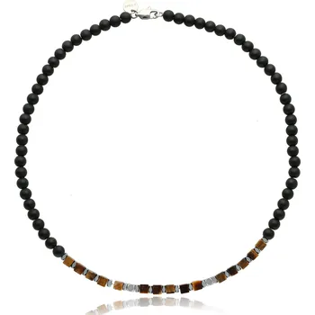 Náhrdelník Yvon Pánský náhrdelník YVES z tygřího oka a matného achátu - 45 cm