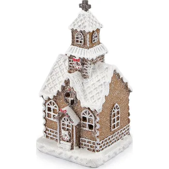 Vánoční světelná dekorace Vánoční kostel imitace perníku svítící hnědý teplá bílá