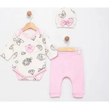 Kojenecká souprava 3dílná souprava Wings – body, tepláčky a čepička 68/74 (6-9 m)