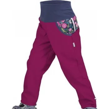 Chlapecké kalhoty Unuo dětské letní softshellové kalhoty s membránou KVĚTINKY MALINOVÁ VEL. 128-134 (VÝPRODEJ)