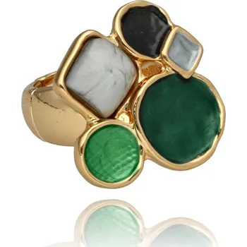 Prsten Umělecký prsten YVON v kombinaci zelených a černobílých tónů