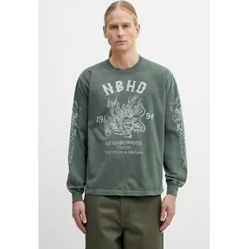 Bavlněné tričko s dlouhým rukávem NEIGHBORHOOD NH . TEE LS-14, M, zelená, 77X