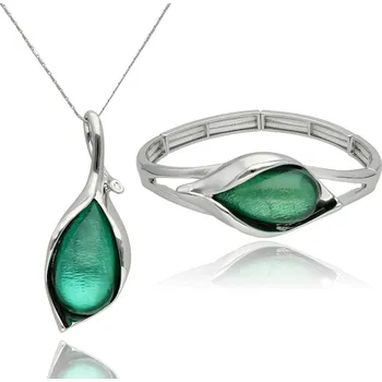 Souprava šperků Luxusní dárkový set náhrdelníku a náramku YVON s efektní zelenou pryskyřicí