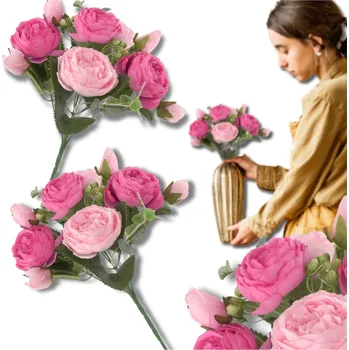 umělá květina Camerazar Dekorativní Umělá Kytice Pivoňky, Růžová, 1ks