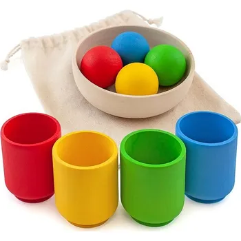 Dřevěná hračka Ulanik Kuličky v kelímcích - základní sada, 4 cm