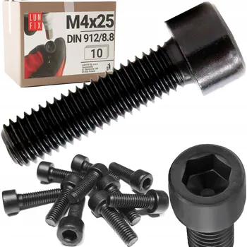 Šroub Šroub s vnitřním šestihranem M4x25 černý pozink válcová hlava DIN912 třída 8.8 imbusový 10 Ks.