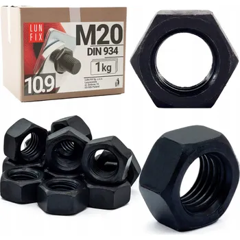 Matice Matice M20 kl10,9 černá DIN 934 op1kg-cca 16 Ks