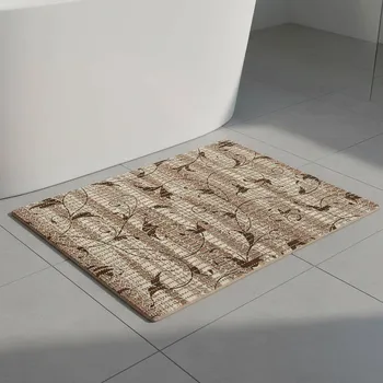 Koupelnová předložka Pěnová předložka PVC AQUAMAT 6050-4, rostlinný ornament hnědý, šíře 65cm (metráž)