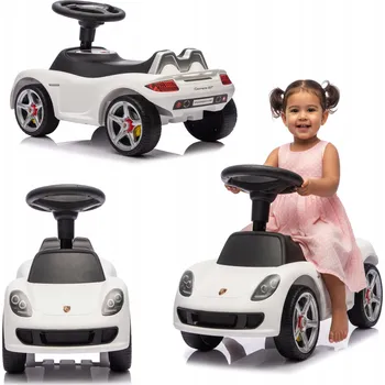 Dětské vozidlo ODRÁŽEDLO PRO DĚTI PORSCHE BÍLÉ AUTO NA ODPUZOVÁNÍ HUDBY COIL