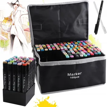 ZVÝRAZŇOVAČE FIXY OBOUSTRANNÉ ALKOHOLOVÉ FIXY 168 BAREV SADA + TAŠKA