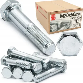 Šroub Metrický šroub M20x50 pozink DIN931 třída 5.8 1kg