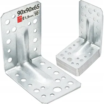 Tesařské kování Tesařský úhelník 90x90x65 ocelový montážní děrovaný pozink 10 Ks.