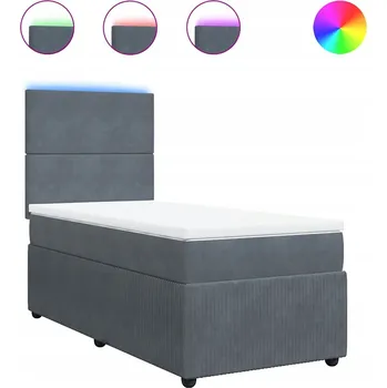 Postel Kontinentální postel s LED, tmavě šedá, 200 x 100 x 140,5/150,5 cm