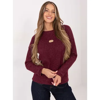Dámský svetr Vínový dámský žebrovaný svetr s kulatým výstřihem RV-SW-A1026.52-bordo Velikost: ONE SIZE