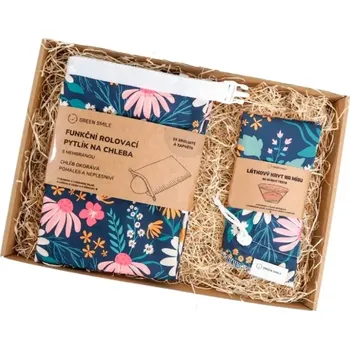 Svačinový box Green Smile Dárkové balení (kapsa na chleba + krytka na ošatku) – Tmavá louka