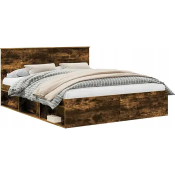 Postel Rám postele Kouřový dub 160 x 200 cm Masivní borové dřevo