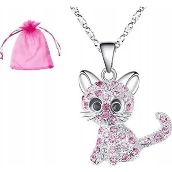 Náhrdelník Dětský náhrdelník Kočka Kotě Stříbrný Růžový Zirkony Krásný jako Dárek