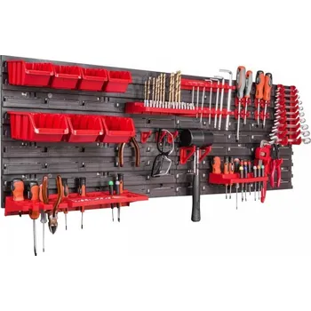 OLKIGROUP Nástěnná deska, organizér na šrouby na nářadí 115x39cm+4x box, červená