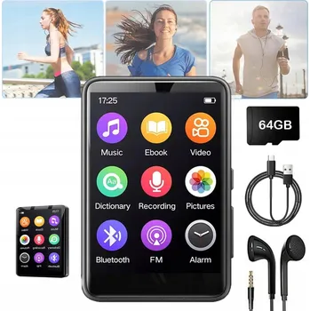 MP3 Přehrávač Bluetooth 64GB FM Rádio Sluchátka HIFI Přenosný MENU