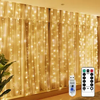 Vánoční dekorace SVĚTELNÝ ZÁVĚS LED NA OKNO 300 LED 3x3 m, Teplá Bílá, Girlanda, Dálkové Ovládání