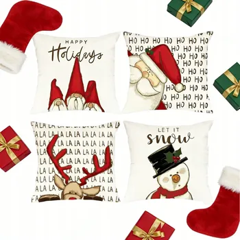 Povlak na dekorativní polštářek 4X Vánoční povlak na polštář na vánoční polštář s motivem Santa Clause, sob 40