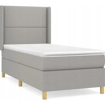 Postel Kontinentální postel světle šedá 203 x 103 x 118/128 cm s matrací 100 x 200