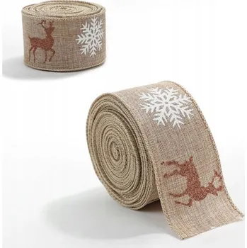 Obraz ECARLA vánoční stuha 5 cm x 2 m Béžová se soby a sněhovými vločkami KSN130