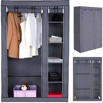 Šatní skříň SKŘÍŇKA S KOVOVÝM RÁMEM A LÁTKOVÝMI POLICEMI PRO ÚSPORU MÍSTA