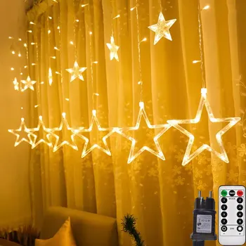 Vánoční dekorace SVĚTELNÝ ŘETĚZ HVĚZDY VÁNOČNÍ OSVĚTLENÍ NA STROMEČEK NA OKNO BÍLÉ TEPLÉ 138LED 2,4 m