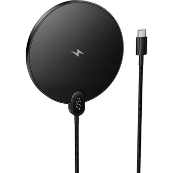 Nabíječka indukční HOCO CW62 - 15W - s USB-C kabelem a displejem - černá