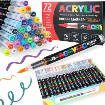 Fixy Akrylové Štětcové Fixy s voděodolnou barvou 72 Kusů