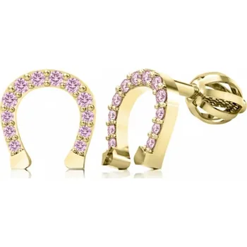 Náušnice Couple, Peckové náušnice Ariana ve tvaru podkovy, žluté zlato s růžovýmí zirkony, 585-66-3-0384.0Z00.0.00.008.05