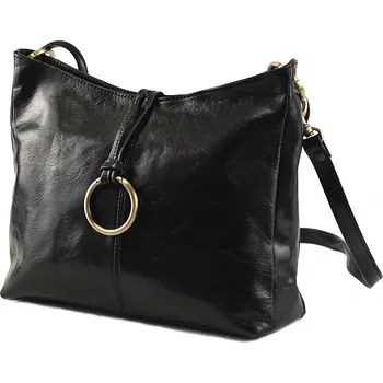 Kabelka Kožená elegantní kabelka na šířku přes rameno černá (5541-09)