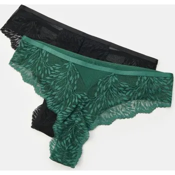 Kalhotky Sinsay - Brazilky z elastické krajky a síťoviny, 2 ks - tmavě zelená - 233FX-79X - 233FX-79X-XL