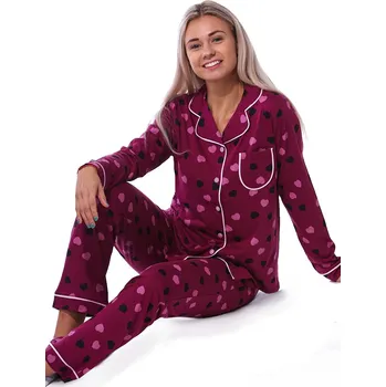 Dámské noční prádlo Vínové srdíčkové elegantní pyžamo celopropínací pro ženy či dívky 1B2117 vínová l