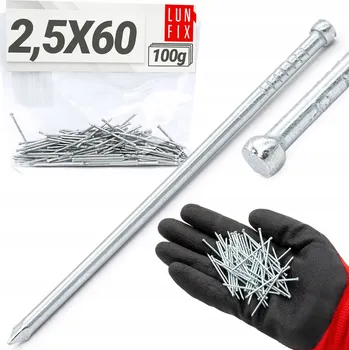 Hřebík Hřebíky truhlářské 60mm obkladové nábytkové 2,5x60 pozinkované stříbrné 100g