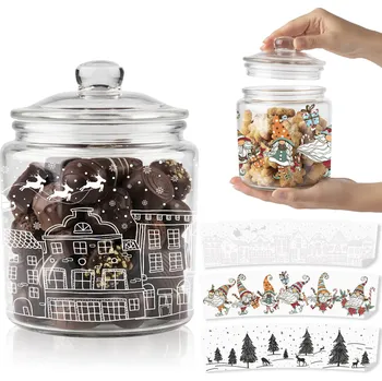 Sklenice VZDUCHOTĚSNÝ SKLENICE 1 L VÁNOČNÍ ZAVAŘOVACÍ SKLENICE NA PERNÍKY SUŠENKY S ODOLNOU NÁLEPKOU