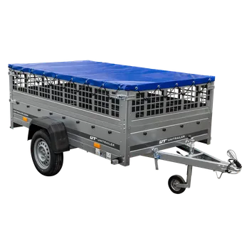 Auto-moto Jednonápravový přívěs na pružinách 264x125 UNITRAILER GARDEN 264/R KIPP s pletivovými bočnicemi, rámem H-0 a modrou plachtou