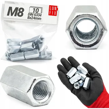 Matice Spojovací matice šestihranné M8x24 pozink DIN6334 10 Ks