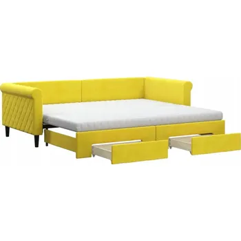 Pohovka VidaXL Rozkládací pohovka s šuplíky, žlutá, 90x200 cm, samet