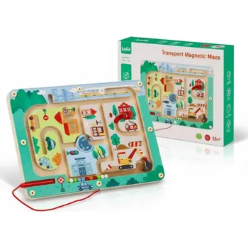 Dřevěná hračka LABIRYNT MAGNETYCZNY DREWNIANY POJAZDY VZDĚLÁVACÍ SKLÁDAČKA HRAČKA 18M+