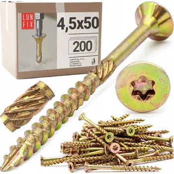 Vrut Tesařské vruty 4,5x50 kuželové šrouby do dřeva s TX drážkou KMWHT 200 ks