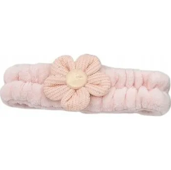 Kosmetická čelenka na make-up plyšová s bambule krémová