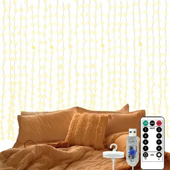 Vánoční dekorace LAMPY SVĚTELNÝ ZÁVĚS LED PILOT 3X3m 300LED BÍLÁ TEPLÁ Háčky USB