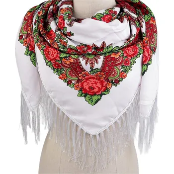 Šátek Šátek folklór květy s třásněmi 105x105 cm