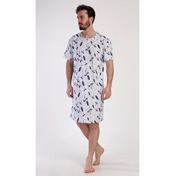 Pánská noční košile Pánská noční košile Surfing Šedá s potiskem - Vienetta šedá s potiskem M