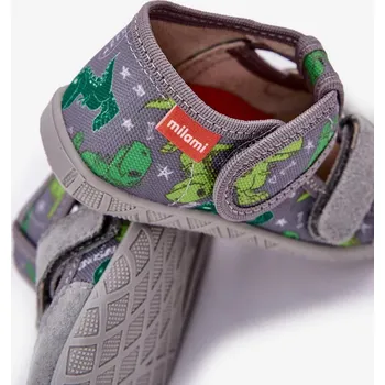 Chlapecké bačkory Dětské papuče na suchý zip – šedo-zelené Reathiana (s motivem dinosaurů) Velikost: 21