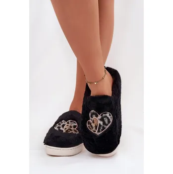 Dámské polobotky Dámské chlupaté papuče srdíčka – černé Amandra Velikost: 40/41