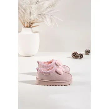 Dívčí sněhule Dětské sněhule s výšivkou a mašličkou Daven – růžové Velikost: 28