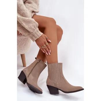 Dámská zimní obuv Dámské semišové “kovbojky” na sloupku – béžové Dylira Velikost: 41